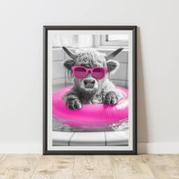 60 SECOND MAKEOVER Highland Cow Baby Pink Rubber Ring Quirky Animal Print - Size: A4 - thumbnail 1