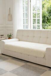 Garden Sanctuary Non-Slip Faux Plush Sofa Cover in Beige - thumbnail 2