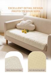 Garden Sanctuary Non-Slip Faux Plush Sofa Cover in Beige - thumbnail 3