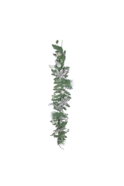 KDMD Silver Poinsettia & Bauble Garland 180cm - image 1