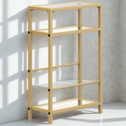 FURNOS 3 Tier Side End Table With Tempered Glass Top Gold - thumbnail 1