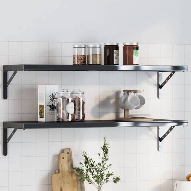 Berkfield Home Shelf Brackets 4 pcs 30x2.5x15.5 cm Black Stainless Steel - image 1
