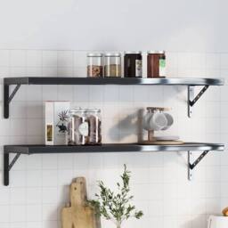 Berkfield Home Shelf Brackets 4 pcs 30x2.5x15.5 cm Black Stainless Steel - thumbnail 1