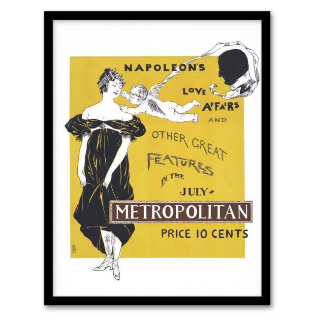 Artery8 Napoleon Love Affair Metropolitan Advert Framed Wall Art Print Penfield in Yellow - Size: A4 - image 1