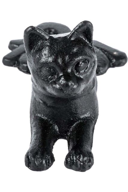 Homescapes Heavyweight Cast Iron Cat Door Stop in Black - image 1