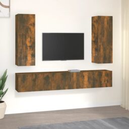 Berkfield Home 5 Piece TV Cabinet Set Smoked Oak Engineered Wood in Brown - thumbnail 1