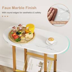 Costway 2-Tier Oval End Table Narrow Side Table w/Magazine Holder in White - thumbnail 8