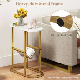 Costway 2-Tier Oval End Table Narrow Side Table w/Magazine Holder in White - thumbnail 7
