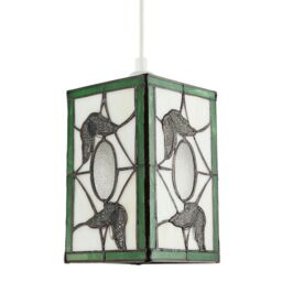 Happy Homewares Traditional Lantern Tiffany Pendant Lighting Shade with Butterflies in Green