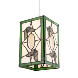 Happy Homewares Traditional Lantern Tiffany Pendant Lighting Shade with Butterflies in Green - thumbnail 4