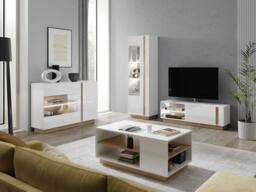 Vente-unique MURARI Display Cabinet - 1 Door - With Leds - Gloss White & Oak in Light Oak - thumbnail 8
