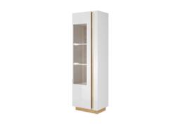 Vente-unique MURARI Display Cabinet - 1 Door - With Leds - Gloss White & Oak in Light Oak - thumbnail 6