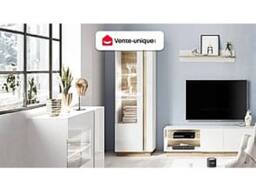 Vente-unique MURARI Display Cabinet - 1 Door - With Leds - Gloss White & Oak in Light Oak - thumbnail 4