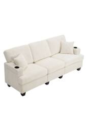 Living and Home 3-Seater Corduroy Upholstered Sofa with Throw Pillows in Beige - thumbnail 5