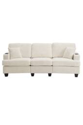 Living and Home 3-Seater Corduroy Upholstered Sofa with Throw Pillows in Beige - thumbnail 4