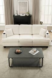 Living and Home 3-Seater Corduroy Upholstered Sofa with Throw Pillows in Beige - thumbnail 2