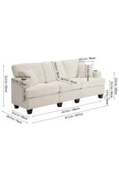 Living and Home 3-Seater Corduroy Upholstered Sofa with Throw Pillows in Beige - thumbnail 3