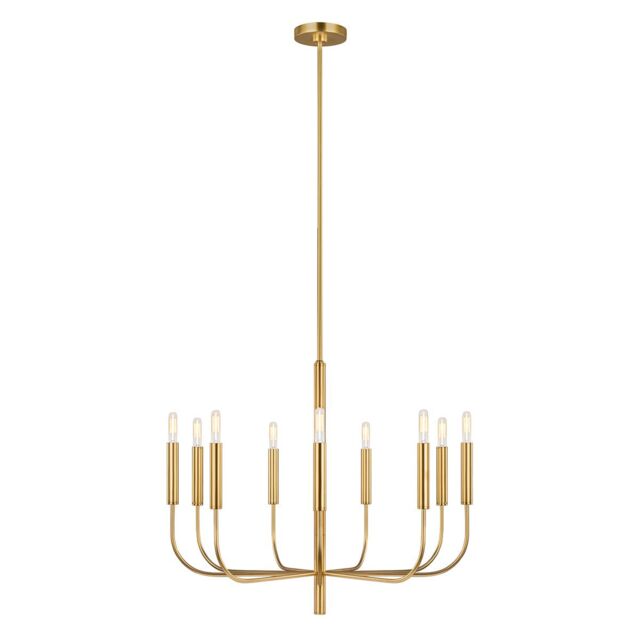 Loops 9 Bulb Chandelier Hanging Pendant LIght Burnished Brass LED E14 60W Bulb in Metallics - image 1