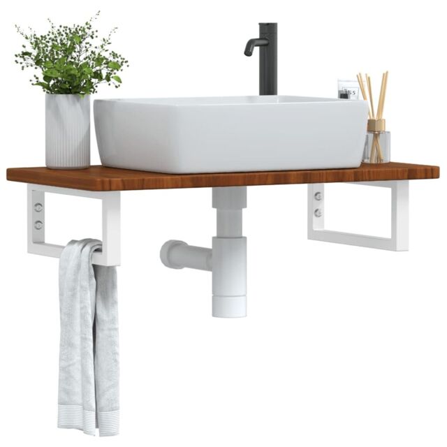 Berkfield Home Basin Shelf Wall Mounted Steel & Solid Wood Oak in Brown - image 1