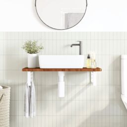 Berkfield Home Basin Shelf Wall Mounted Steel & Solid Wood Oak in Brown - thumbnail 3