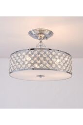 Harper Living Drum Semi Flush Ceiling Light with decorative Crystals in Metallic Silver - thumbnail 2