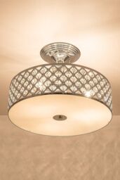 Harper Living Drum Semi Flush Ceiling Light with decorative Crystals in Metallic Silver - thumbnail 1