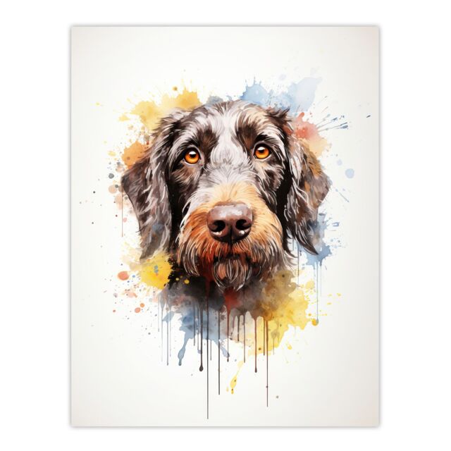 "Artery8 Wall Art Print Wirehaired German Pointer Lovers Gift Watercolour Pet Portrait Painting Artwork Poster - Size: W18"" x H24""" - image 1