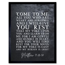 Artery8 Wall Art Print Matthew 11:28-30 Come to Me All You Who Are Weary I will Give You Rest Christian Bible Verse Quote Scripture Typography Art - thumbnail 1