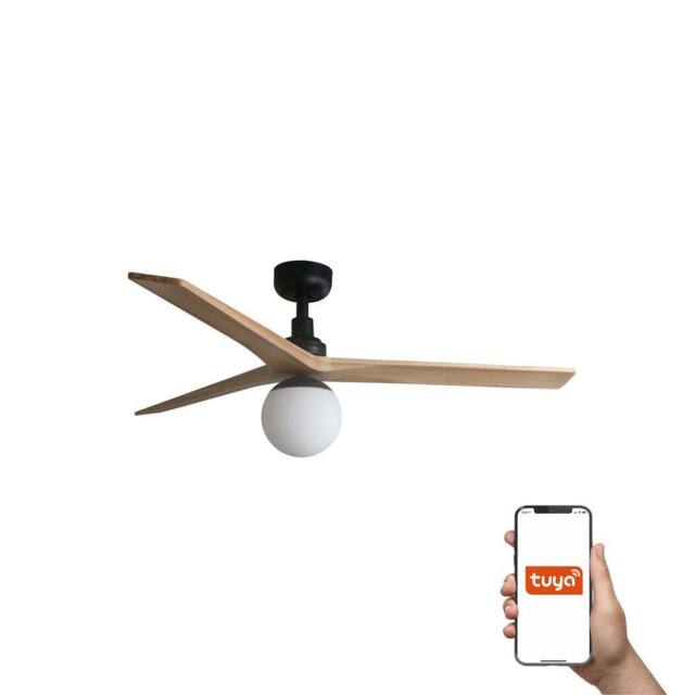 Netlighting Klim Medium 3 Blade Ceiling Fan Black Pine Light 1x E27 Smart in Brown - image 1