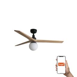 Netlighting Klim Medium 3 Blade Ceiling Fan Black Pine Light 1x E27 Smart in Brown
