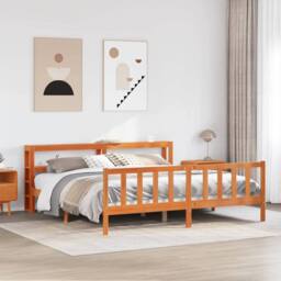 Berkfield Home Beautiful Bed Frame with Headboard Frame Wax Brown 180x200 cm Sup - Size: Super King - thumbnail 2