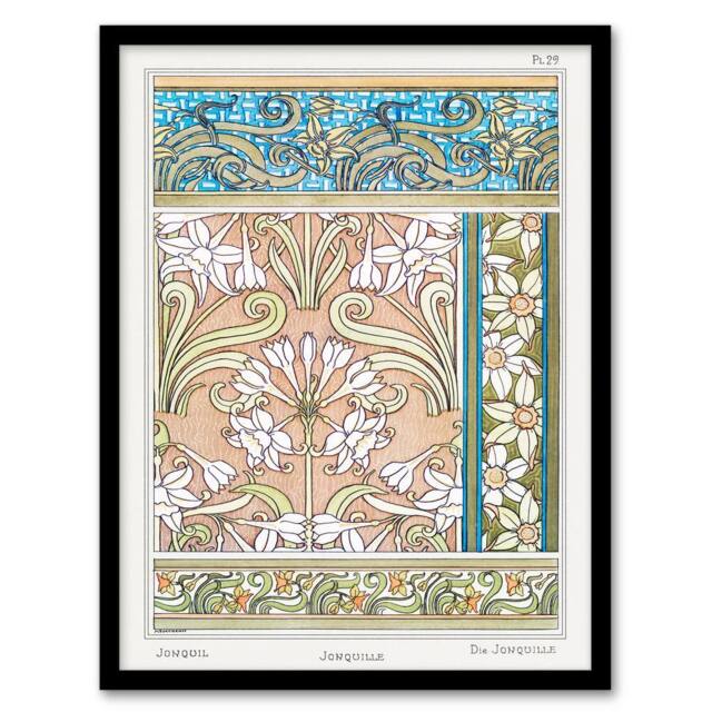 Artery8 Maurice Pillard Verneuil Framed Wall Art Print Daffodil Art Nouveau in Green - Size: A4 - image 1