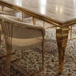 HOME LUXE INTERIOR 160cm Cream Marble & Gold Dining Table with 6 Porado Cream Chairs - thumbnail 8