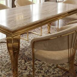 HOME LUXE INTERIOR 160cm Cream Marble & Gold Dining Table with 6 Porado Cream Chairs - thumbnail 5