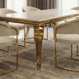 HOME LUXE INTERIOR 160cm Cream Marble & Gold Dining Table with 6 Porado Cream Chairs - thumbnail 7