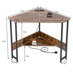 Costway Corner Desk 90-degree Triangle Computer Desk Laptop Desk w/Power Outlet in Brown - thumbnail 2