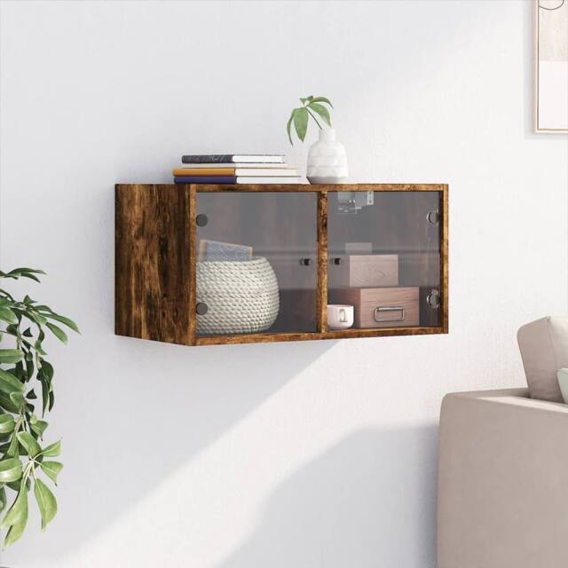 Berkfield Home Wall Cabinet with Glass Doors Smoked Oak 68.5x37x35 cm in Brown - image 1