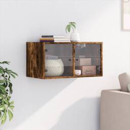 Berkfield Home Wall Cabinet with Glass Doors Smoked Oak 68.5x37x35 cm in Brown - thumbnail 1