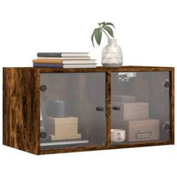 Berkfield Home Wall Cabinet with Glass Doors Smoked Oak 68.5x37x35 cm in Brown - thumbnail 4