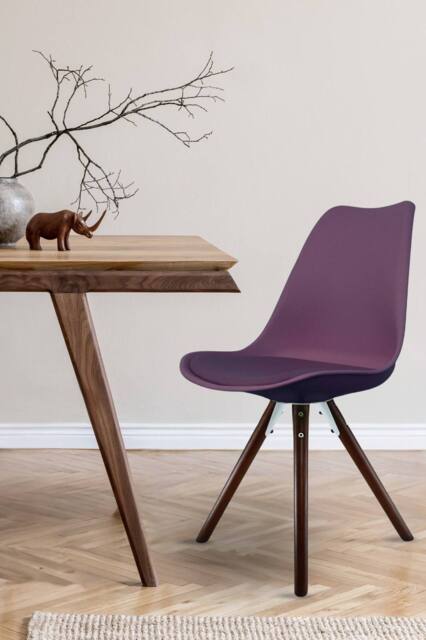 Fusion Living Soho Plastic Dining Chair with Pyramid Dark Wood Legs in Aubergine - image 1