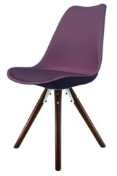 Fusion Living Soho Plastic Dining Chair with Pyramid Dark Wood Legs in Aubergine - thumbnail 2