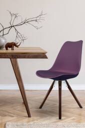 Fusion Living Soho Plastic Dining Chair with Pyramid Dark Wood Legs in Aubergine - thumbnail 1