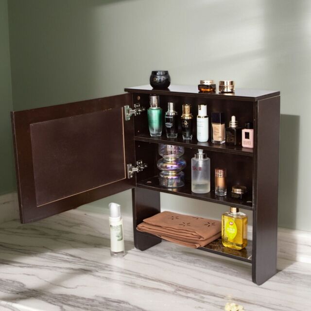 Gr8 Home Bathroom Storage Wall Mounted Cabinet Wooden Brown Door Cupboard Shelf Organiser - image 1