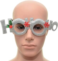 Shatchi Novelty Glitter Silver Ho Ho Ho Christmas Glasses Christmas Party Props Photo Booth Accessories Stocking Fillers - thumbnail 2