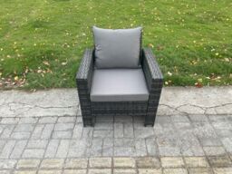 Fimous Rattan Garden Furniture Set 7 Seater Patio Outdoor Lounge Sofa Chair Set with Rectangular Coffee Table 2 Big Footstool Side Table in Dark Grey - thumbnail 4