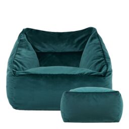 icon Natalia Velvet Adults Bean Bag Armchair & Pouffe, Large Beanbag & Footstool Olive Green in Teal - thumbnail 3
