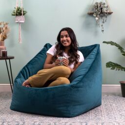 icon Natalia Velvet Adults Bean Bag Armchair & Pouffe, Large Beanbag & Footstool Olive Green in Teal - thumbnail 2