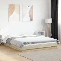 Berkfield Home Bed Frame with LED Lights without Mattress Sonoma Oak 150x200cm in Light Brown - Size: 150x200 cm - thumbnail 2