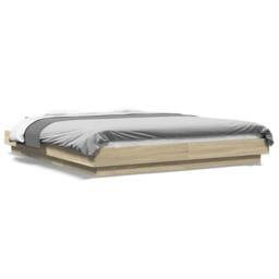 Berkfield Home Bed Frame with LED Lights without Mattress Sonoma Oak 150x200cm in Light Brown - Size: 150x200 cm - thumbnail 1