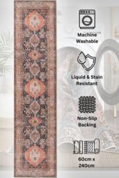 Kukoon Washable Runner Rug Navy Traditional Long Hallway Carpet Mat 80cm x 300cm in Terracotta - Size: 80 cm x 300 cm - thumbnail 1